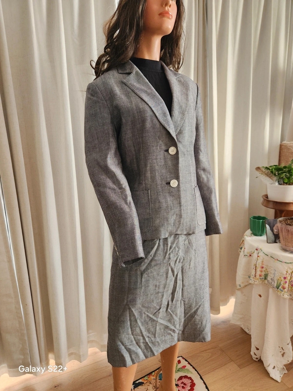 Kasper Gray Two-Piece Blazer and Skirt Set